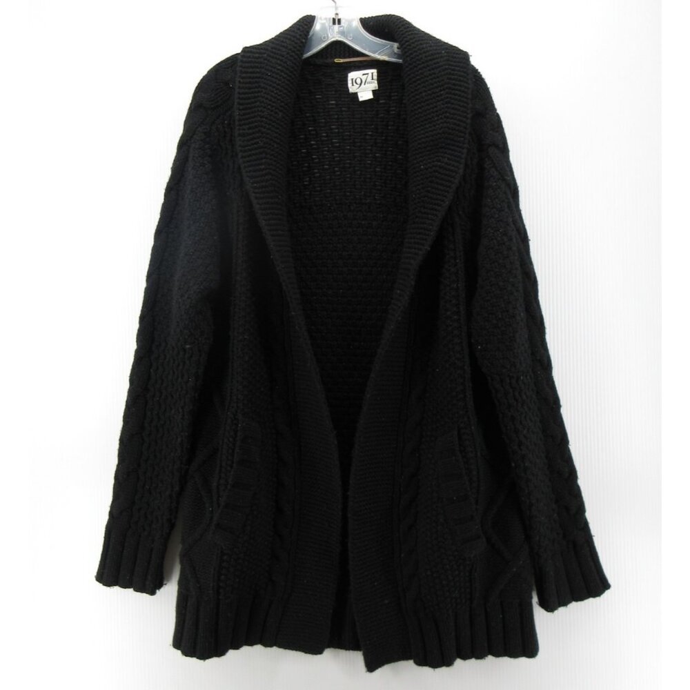 Reis s 1971 Sweater Medium Lambswool Open Cardigan Shawl Cable Knit